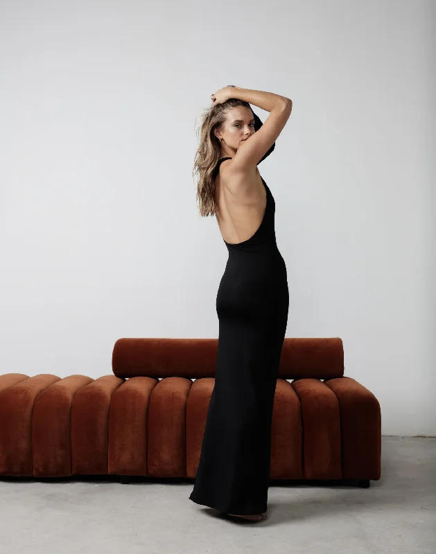 Nico Maxi Dress (Black) Comfortable Maxi Dress with Slits