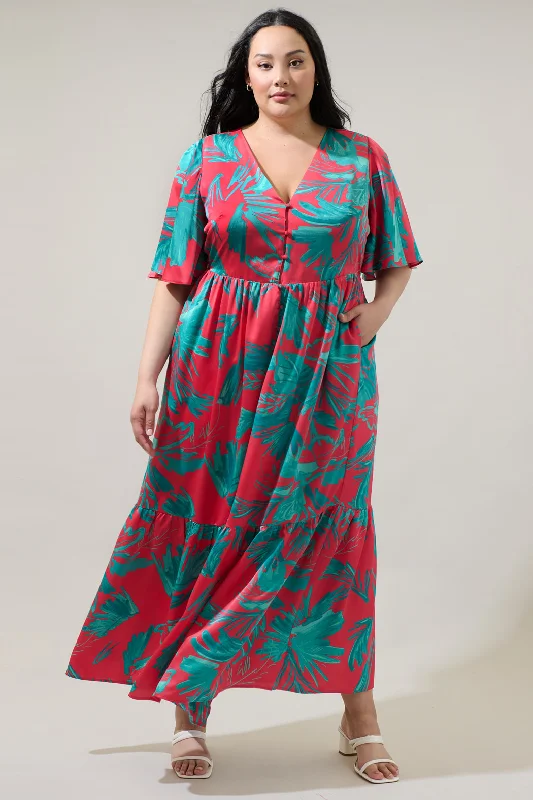 Palm Tropics Pismo Button Down Flutter Maxi Dress Curve Trendy Fit-and-Flare Maxi Dress