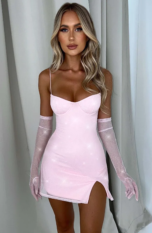 Pixie Mini Dress - Pink Sparkle Cozy Ribbed Mini Dress