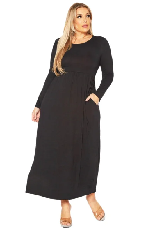 Plus Maxi Dress Style 0319 in Black or Navy Elegant Floral Maxi Dress