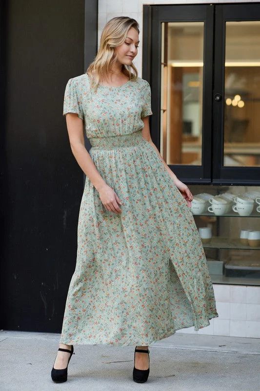 Plus Sage Floral Maxi Dress 1712 Casual Maxi Dress with Pockets