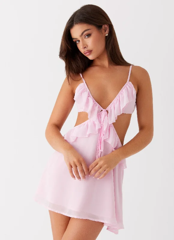 Polly Ruffle Mini Dress - Pink Elegant Sequin Mini Dress