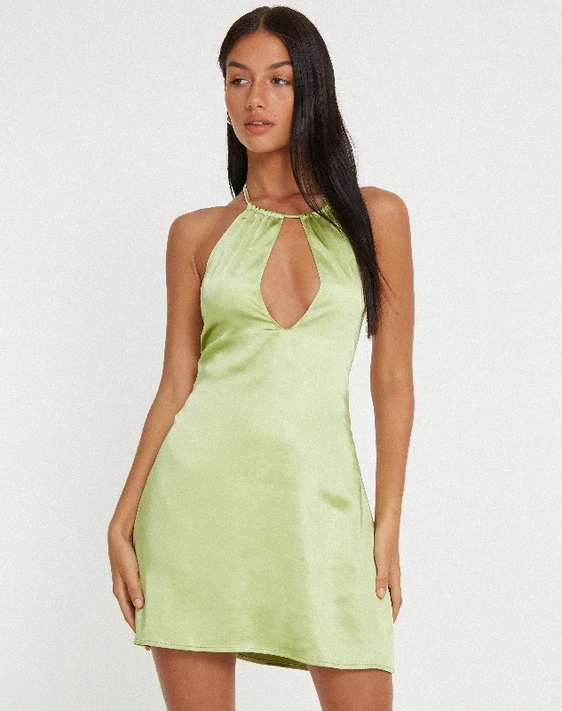 Rauna Mini Dress in Satin Nile Green Elegant Satin Mini Dress