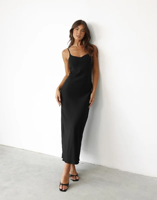 Rosalina Maxi Dress (Black) Cozy Spaghetti Strap Maxi Dress