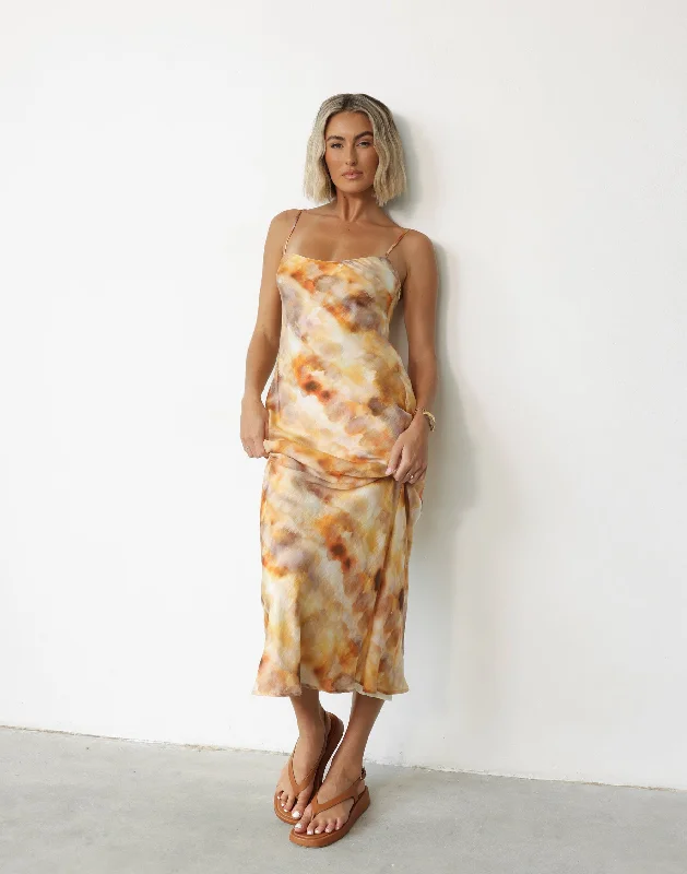 Rosette Maxi Dress (Afterglow) Stylish V-Neck Maxi Dress