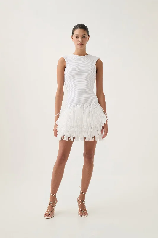 Rushes Raffia Knit Mini Dress Trendy Tulle Mini Dress