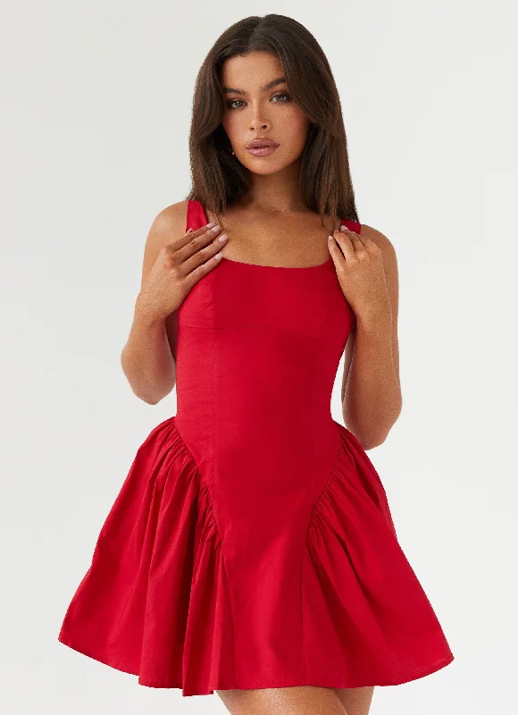 Sassy Soiree Corset Mini Dress - Red Fashionable Pleated Mini Dress