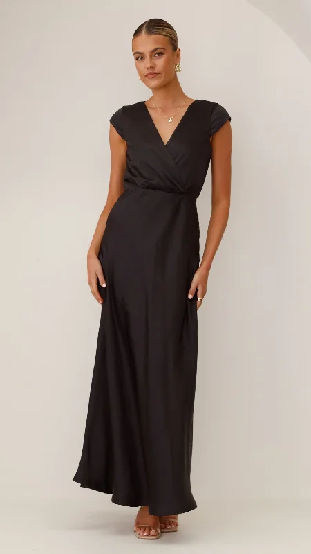 Selma Maxi Dress - Black Cozy Spaghetti Strap Maxi Dress