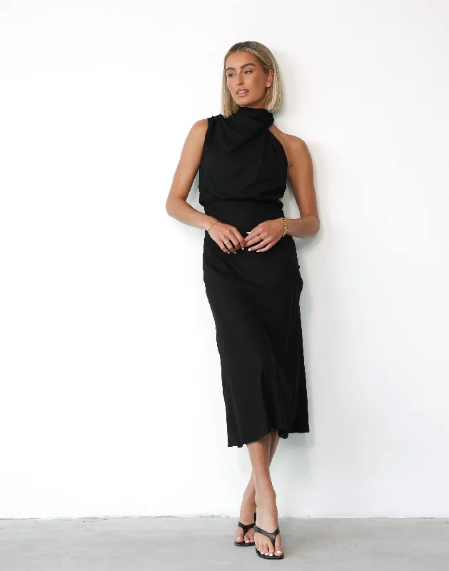 Seraphina Maxi Dress (Black) Elegant Pleated Maxi Dress