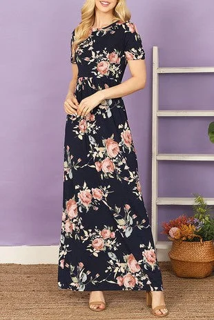 Short Sleeve Round Neck Maxi Dress Style 9359 Fashionable Faux Wrap Maxi Dress