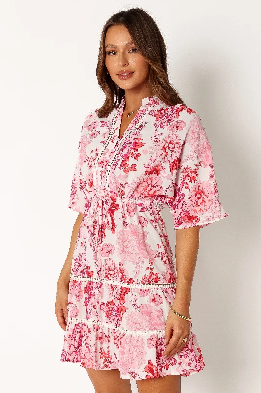 Sienna Long Sleeve Mini Dress - Pink Elegant Off-Shoulder Dress Mini