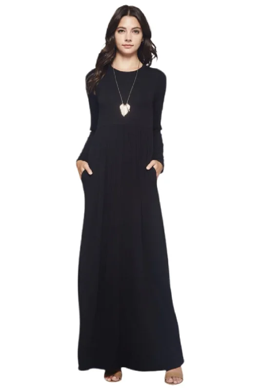 Solid Maxi Dress with Pockets Style 3374 in Black, Burgundy or Heather Grey Chic Button-Up Maxi Dress