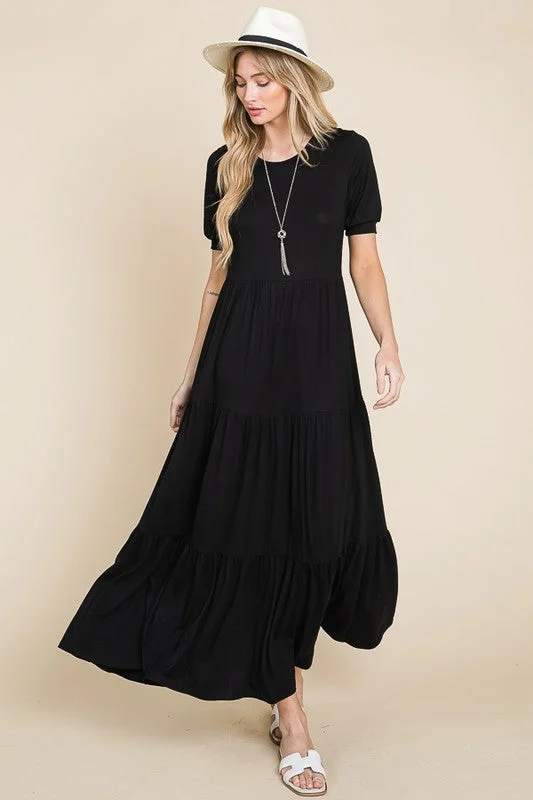 Tiered Maxi Dress 1481 in Black Elegant Silk Maxi Dress