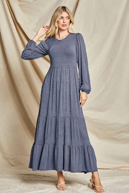 Tiered Maxi Dress Style 3802 in Navy Comfortable Fit-and-Flare Maxi Dress