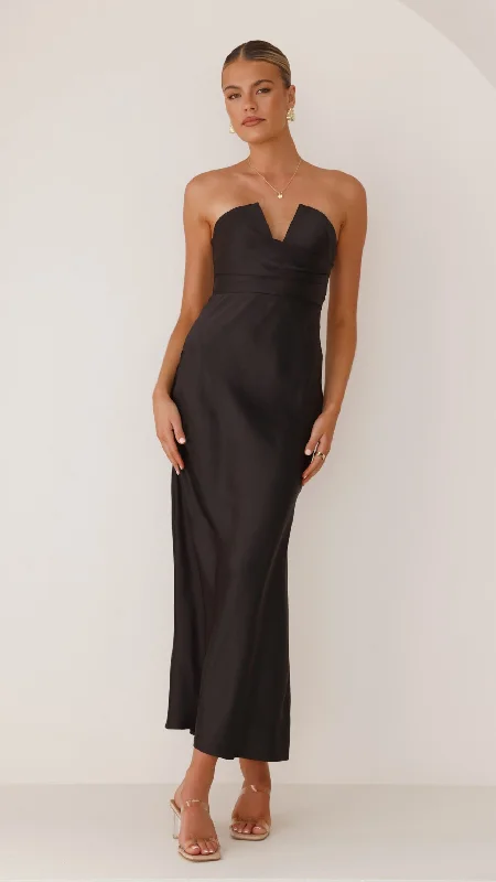 Valerie Maxi Dress - Black Elegant Maxi Dress with Slit