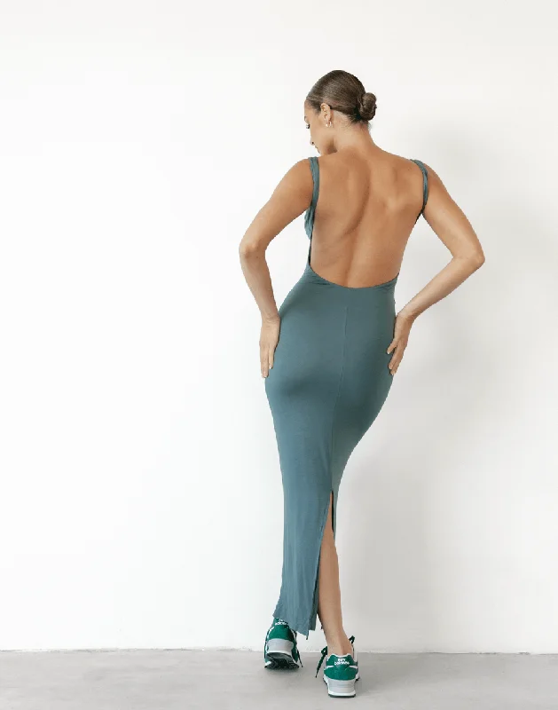 With Grace Maxi Dress (Teal) Cozy Maxi Dress with Slit