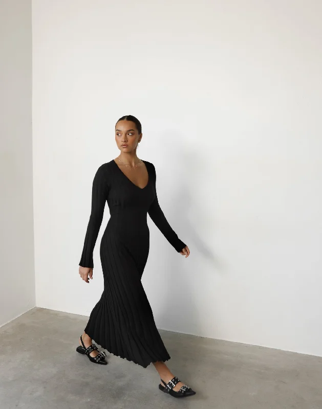 Yasmeen Maxi Dress (Black) Chic Button-Up Maxi Dress