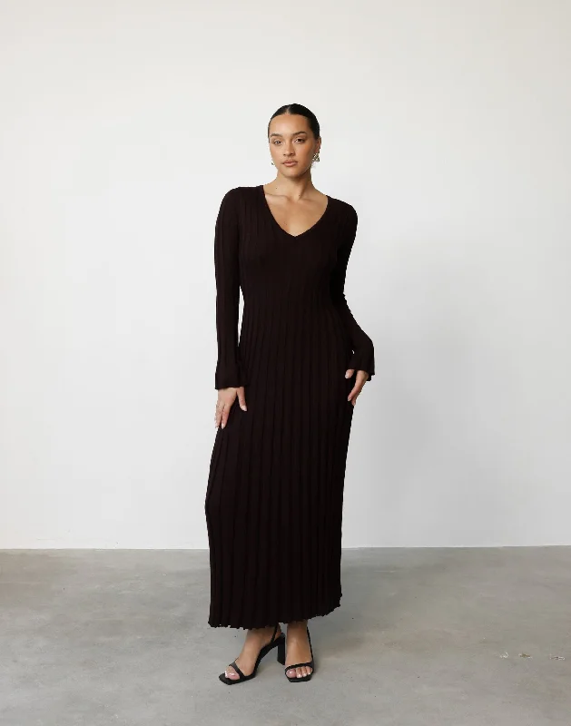 Yasmeen Maxi Dress (Chocolate) Cozy Knitted Maxi Dress