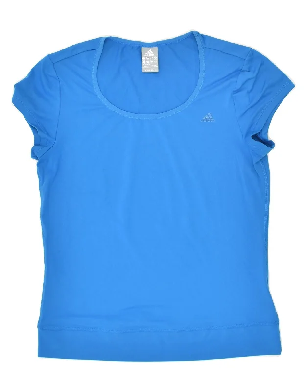 ADIDAS Womens T-Shirt Top UK 12/14 Medium Blue Polyester Collared T-Shirt Boat Neck A-Line