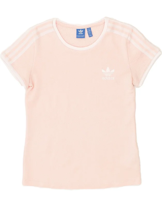 ADIDAS Womens T-Shirt Top UK 14 Medium Pink Polyester Notch Collar Peter Pan Collar Cowl Neck