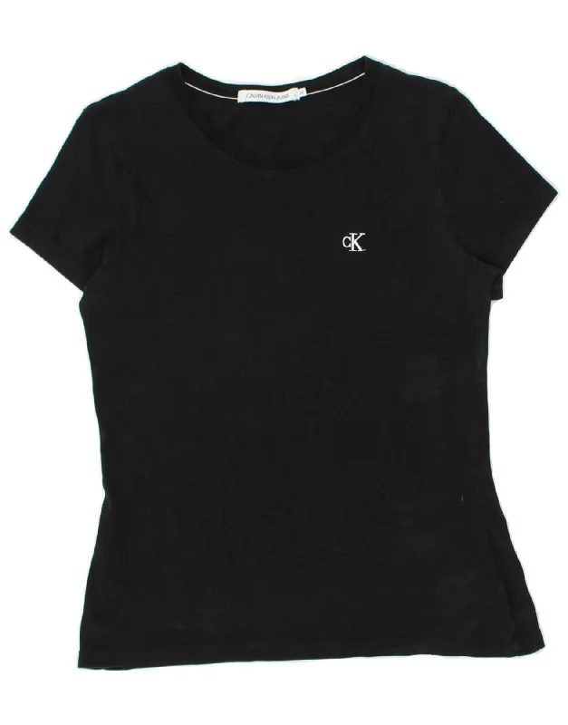 CALVIN KLEIN JEANS Womens T-Shirt Top UK 14 Medium Black Zippered Front Buttoned Front Snap Front