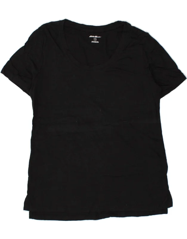 EDDIE BAUER Womens T-Shirt Top UK 10 Small Black Cotton Fleece Nylon Spandex