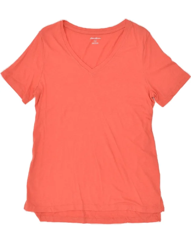 EDDIE BAUER Womens T-Shirt Top UK 10 Small Orange Cotton Cashmere Blend Cotton Blend Poly Blend