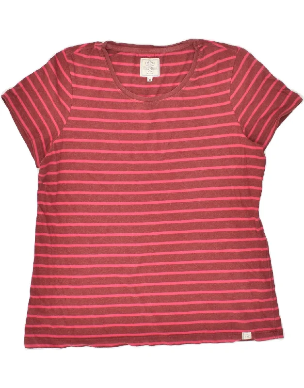 FAT FACE Womens T-Shirt Top UK 10 Small Maroon Striped Cotton Spandex Blend Rayon Blend Denim Blend