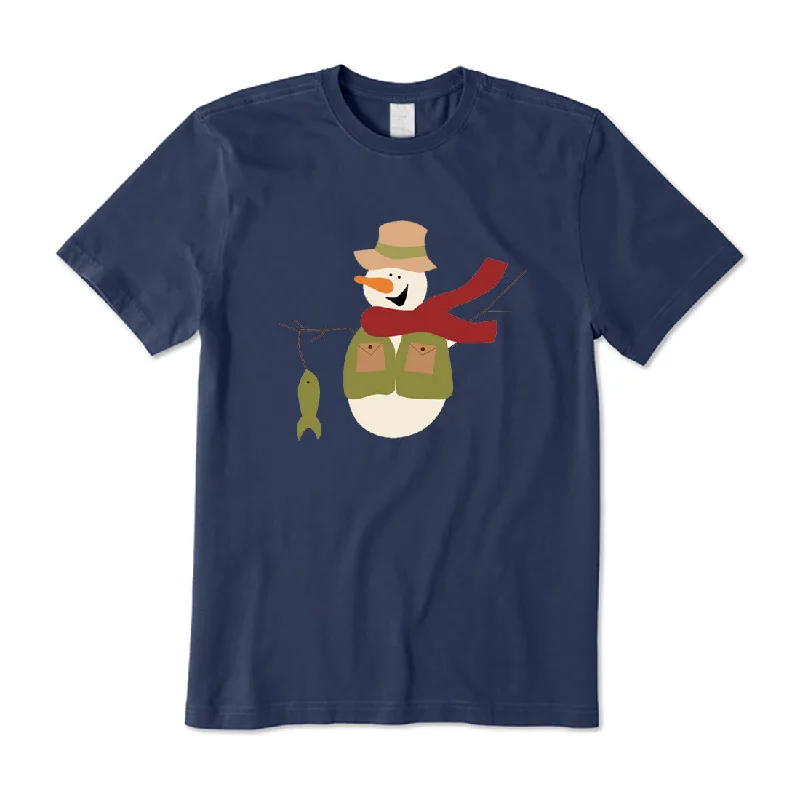 Fishing Snowman T-Shirt Cozy Warm Stylish