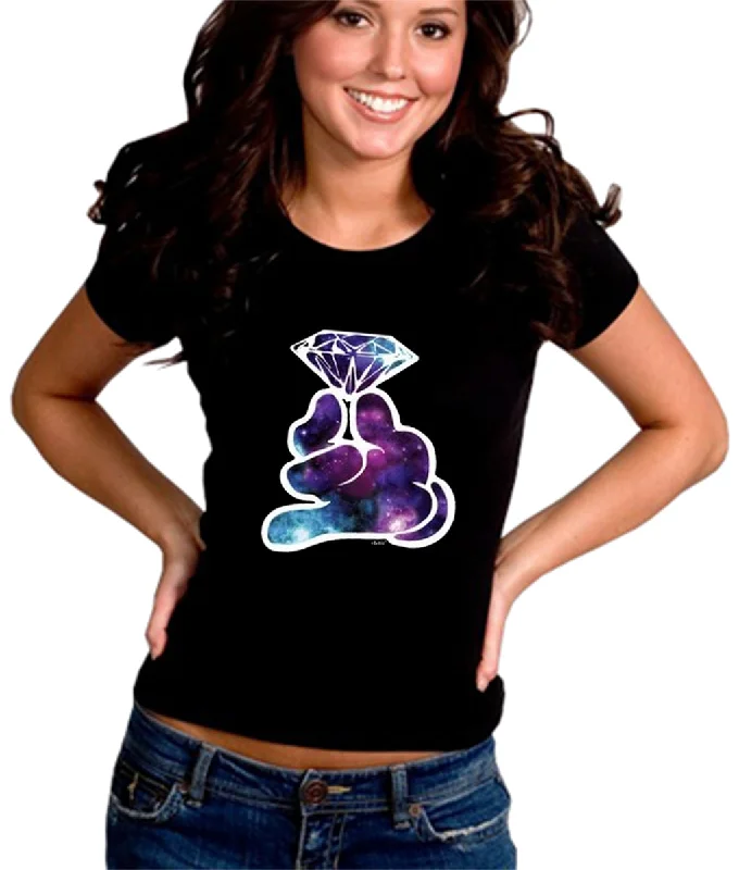 Galaxy Cartoon Hand Holding Diamond Girl's T-Shirt Layered Multi-layer Single Layer