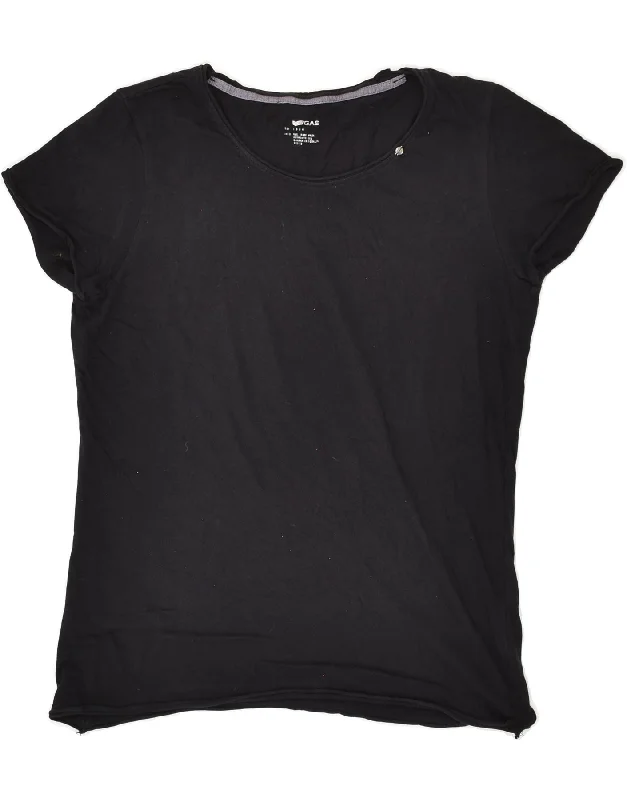 GAS Womens T-Shirt Top UK 12 Medium Black V-Neck T-Shirt Long Sleeve Cotton