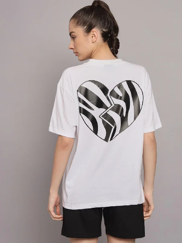 Broken Heart Drop Shoulder Oversized T-shirt Print Jacquard Patchwork