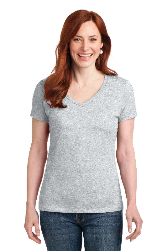 Hanes Ladies Perfect-T Cotton V-Neck T-Shirt. S04V Spandex Blend Rayon Blend Denim Blend