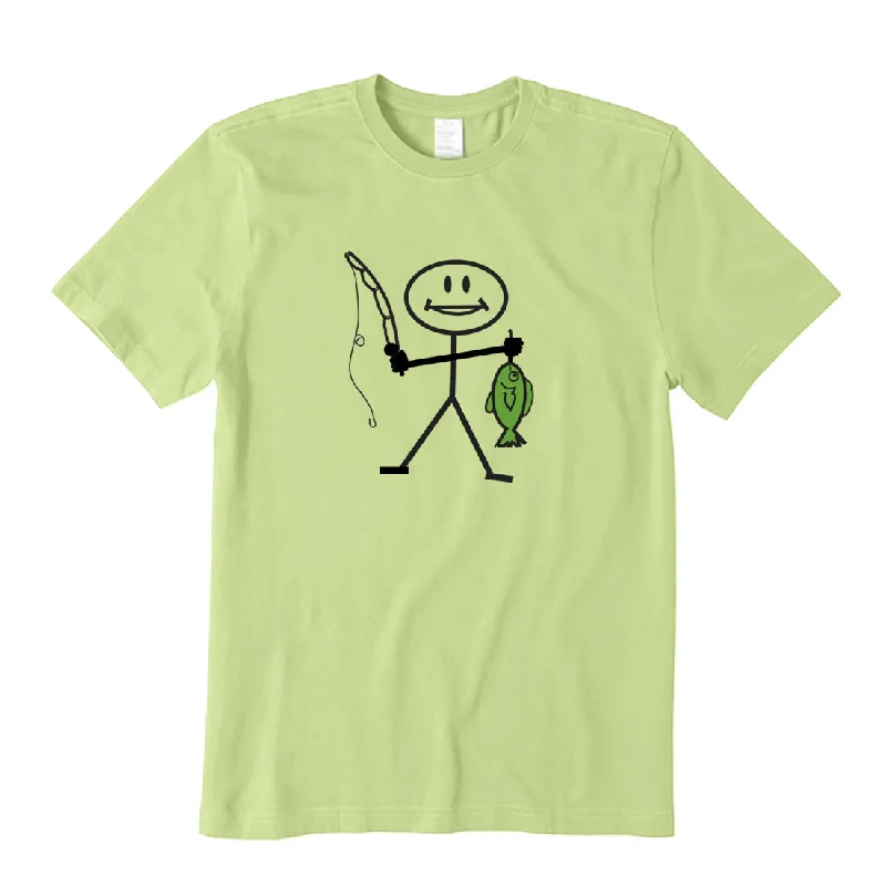 Happy Fishing T-Shirt Notch Collar Peter Pan Collar Cowl Neck