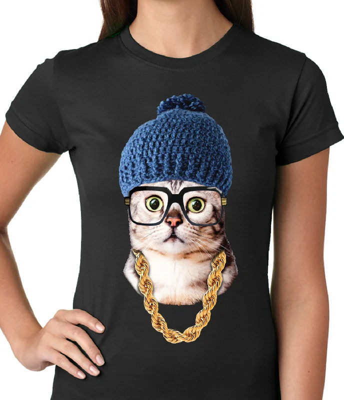 Hipster Kitten Ladies T-shirt Rayon Fabric Velvet Fabric Corduroy Fabric