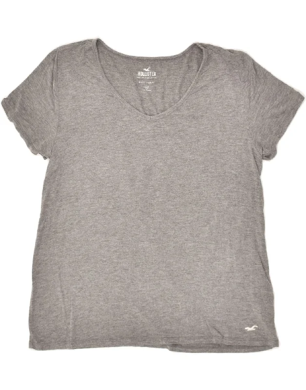 HOLLISTER Womens T-Shirt Top UK 12 Medium Grey Viscose Front Pockets Side Pockets Patch Pockets