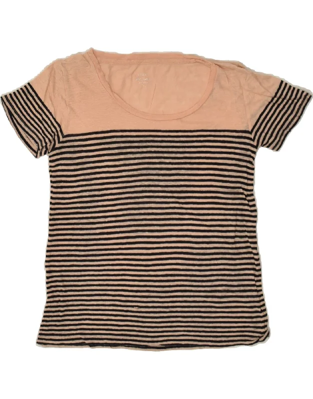 J. CREW Womens T-Shirt Top UK 10 Small Beige Striped Linen Cotton Fabric Linen Fabric Terry Fabric