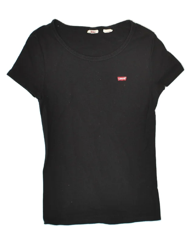 LEVI'S Womens T-Shirt Top UK 12 Medium Black Cotton Cotton Fabric Linen Fabric Terry Fabric