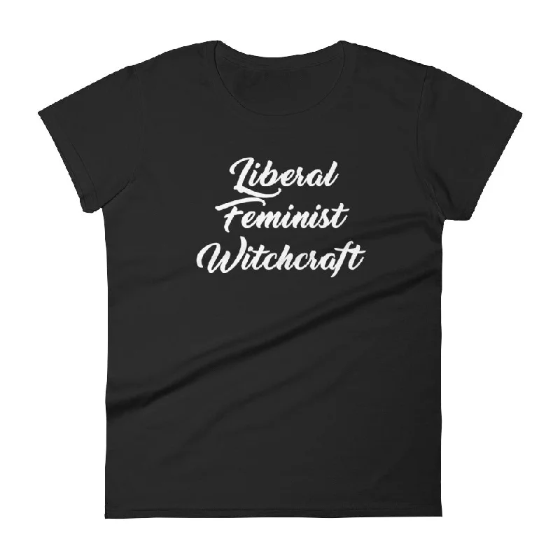 Liberal Feminist Witchcraft T-Shirt (Womens) Striped Floral Plaid