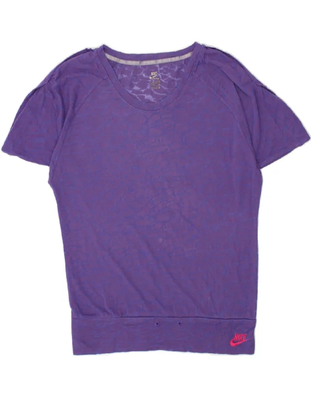 NIKE Womens T-Shirt Top UK 14 Medium Purple Animal Print Chenille Blend Fleece Blend Nylon Blend