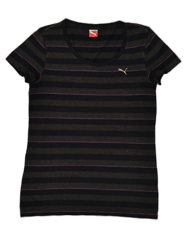 PUMA Womens T-Shirt Top UK 12 Medium Black Striped Jersey Fabric Tulle Fabric Batik Fabric