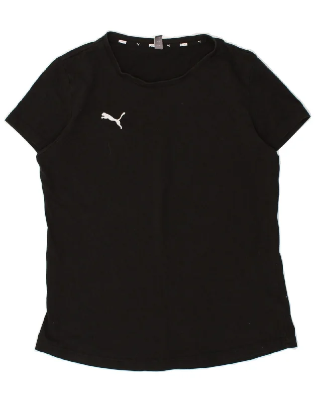 PUMA Womens T-Shirt Top UK 14 Large Black Cotton Thin T-Shirt Open Front Quick Dry