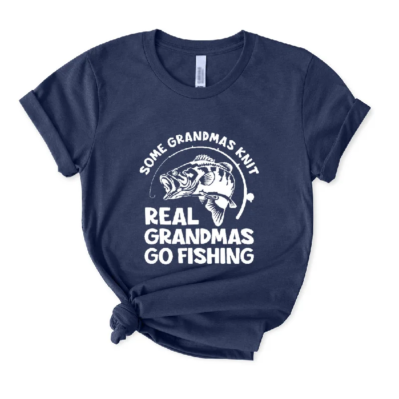 Real Grandmas Go Fishing T-Shirt for Women Mesh Canvas Denim