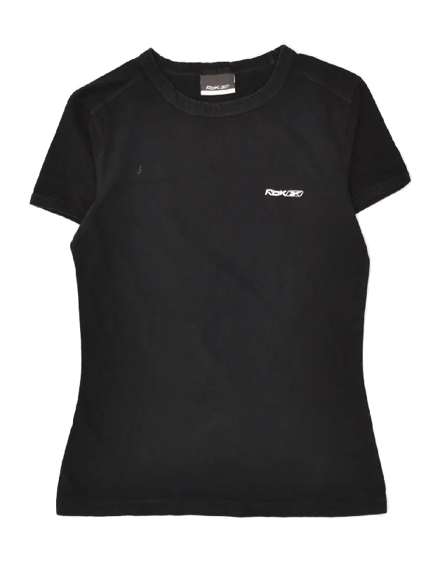 REEBOK Womens T-Shirt Top UK 10 Small Black Cotton Jersey Fabric Tulle Fabric Batik Fabric