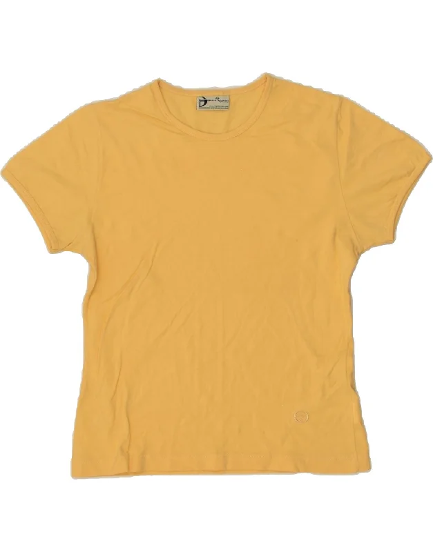 SERGIO TACCHINI Womens T-Shirt Top UK 14 Large Yellow Cotton Machine Wash Dry Clean Hand Wash