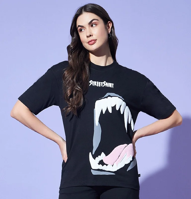 SHARK TEETH Oversized T-shirt Spandex Blend Rayon Blend Denim Blend