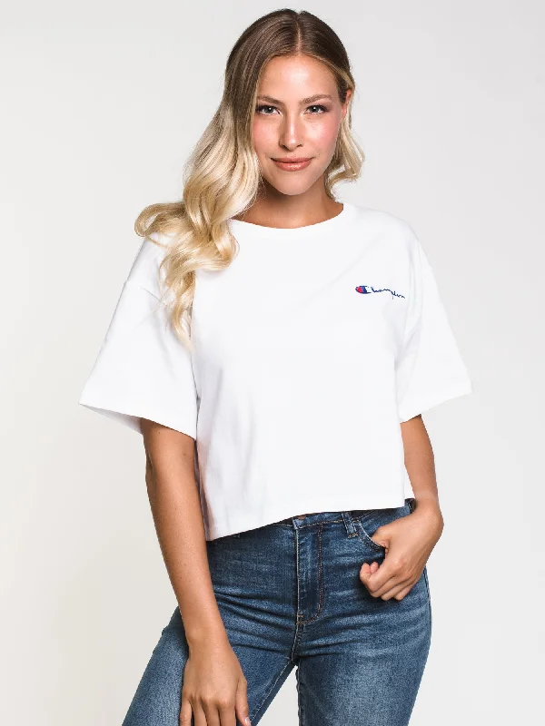 CHAMPION HERITAGE CROPPED TEE  - CLEARANCE Thin T-Shirt Open Front Quick Dry