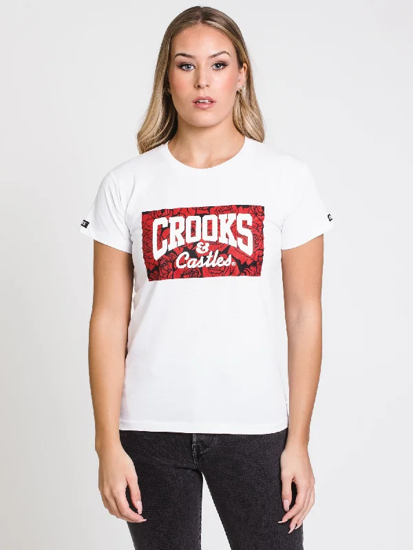 CROOKS & CASTLES ROSES CORE LOGO BOX SHORT SLEEVE TEE - CLEARANCE Anti-Shrink Durable Soft