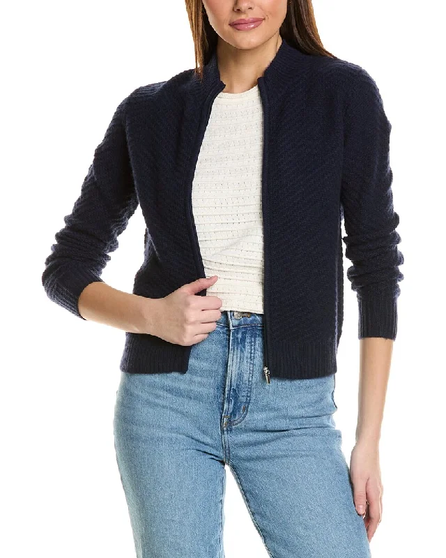 Amicale Cashmere Textured Zip Cashmere Bomber Jacket Zippered Front Buttoned Front Snap Front