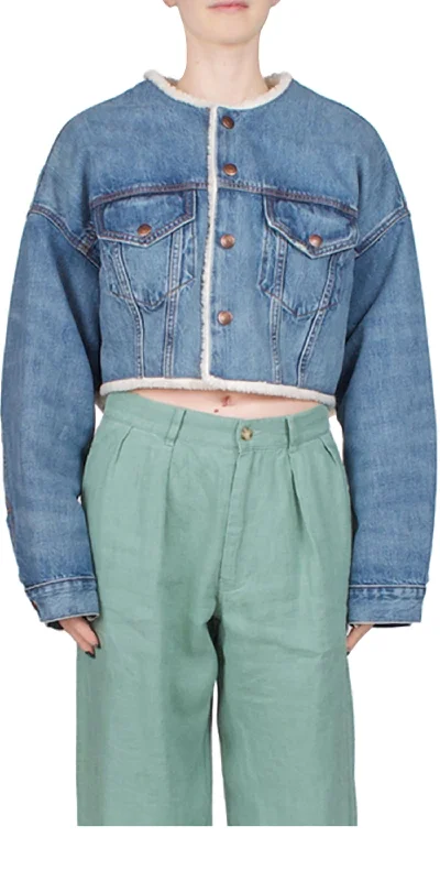 Blake Oversized Cropped Denim Jacket In Blue Jersey Jacket Tulle Jacket Batik Jacket